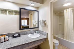 a bathroom with a sink and a toilet and a mirror at Quality Inn Escondido San Diego North County in Escondido +68 photos