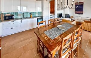 a kitchen and dining room with a wooden table at Villa Pisicne in Mons
