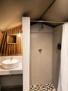 a bathroom with a sink and a shower at Omulunga Bush Camp in Ruacana +27 photos