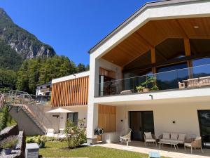 a house with a view of a mountain at Apartment Fidelia in Vandans