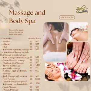 a flyer for a massage and body spa at Steps Garden Resort in Sabang