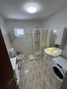 a bathroom with a shower and a sink and a toilet at Casa Regina in Crno