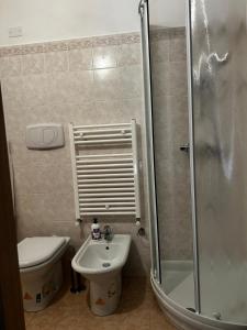 a bathroom with a toilet and a sink and a shower at B&b La Casa di Michela in Castelmezzano