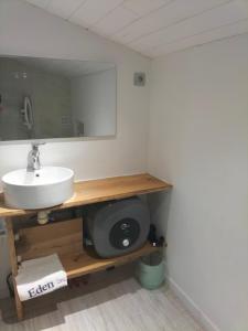 a bathroom with a sink and a mirror at Chemin de Bizous in Montoussé
