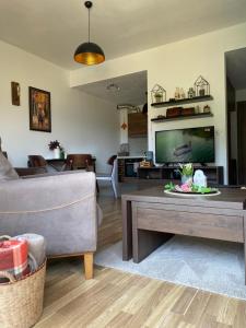 a living room with a couch and a table at Moun2 in Mavrovo