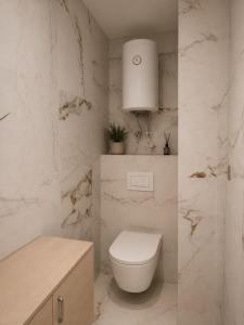 a white bathroom with a toilet and a sink at Vila Maxim in Marovići +10 photos