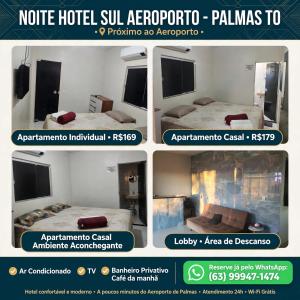a collage of four pictures of a hotel room at Noite hotel sul aeroporto in Palmas