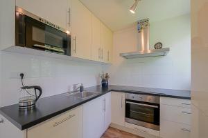 a kitchen with a sink and a microwave at Vakantiehuis Zeevogel - Julianadorp aan Zee in Julianadorp