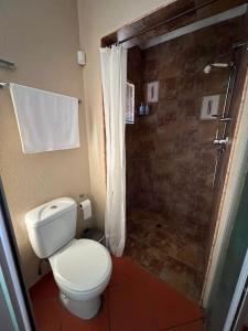a bathroom with a toilet and a shower at Kingfisher Hideaway in Nelspruit
