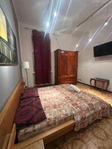 a bedroom with a large bed and a tv at Bnb fantasia in Bologna