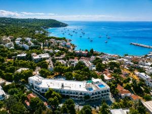 an aerial view of a city and the ocean at Galini Hotel in Agia Marina Aegina