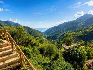 a stairway leading down to a valley in the mountains at Ecoglamping Tramonti in Tramonti +18 photos