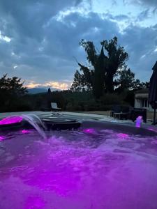 a pool of purple water with a waterfall at L'Échappée Cévenole in Gagnières