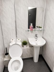 a bathroom with a toilet and a sink at Alexandra Hotel Blackpool in Blackpool +28 photos