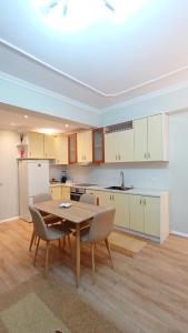a kitchen with a table and chairs in a room at Arthouse Elbasan in Elbasan