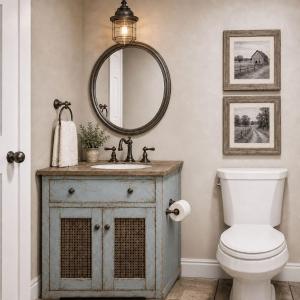 a bathroom with a sink and a mirror and a toilet at TIMBER TRAIL RETREAT in Steamboat Springs +7 photos