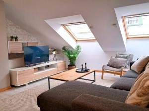 a living room with a couch and a tv at Apartamentos PORTA NOVA 2 in Lugo