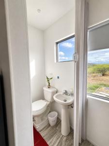 a white bathroom with a toilet and a sink at Finca Sol y Sal 