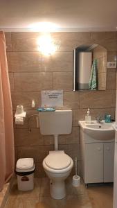 a bathroom with a toilet and a sink at Casa Vera in Corbu +19 photos