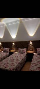 a bedroom with two beds and lights on the wall at F3 de luxueux in Bejaïa
