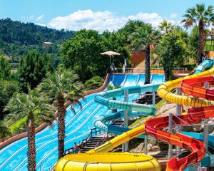 a water slide at a water park with palm trees at Alojamento Local Tamega in Amarante