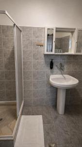 a bathroom with a sink and a shower at Picikato Rooms in Krapina
