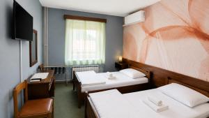 a room with three beds and a tv in it at Picikato Rooms in Krapina