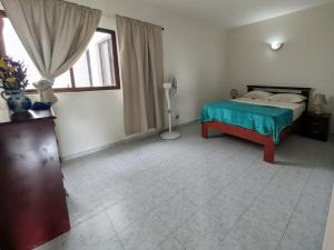 a bedroom with a bed and a window at Ponta Gato Residence in Tarrafal