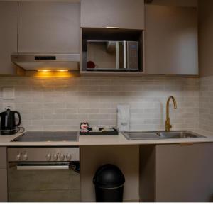 a kitchen with a sink and a microwave at BlackBrick2 in Johannesburg