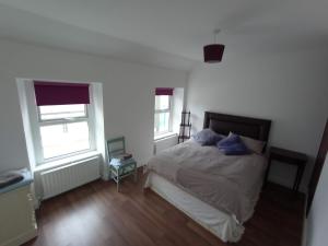 a bedroom with a bed and two windows at Mutton House in Milltown Malbay
