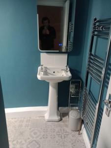 a bathroom with a white sink and a mirror at Mutton House in Milltown Malbay +12 photos