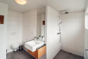 a bathroom with a sink and a toilet at Farmhouse in Vík