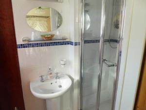 a bathroom with a sink and a shower at The Denewood in Sandown