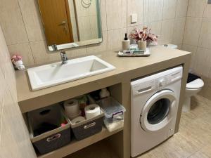 ein Badezimmer mit Waschbecken und Waschmaschine in der Unterkunft Diamond house in Khoríon