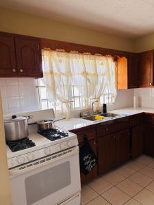 a kitchen with a stove with a pot on it at Guest house 2 in Upper Conaree +18 photos