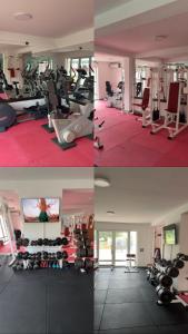 two pictures of a gym with exercise equipment at Sobe Holiday Goražde in Goražde