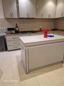 a kitchen with a counter with a red object on it at NestNov in Aguda