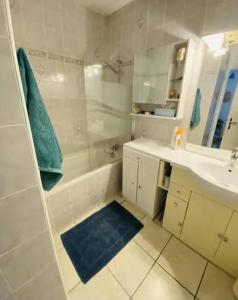 a bathroom with a shower and a sink and a tub at Kirollos in Montlhéry