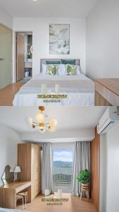 a hotel room with a bed and a window at Homecrown Relaxscape in Tagaytay