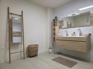 a bathroom with a sink and a mirror at L'Escale Cosy avec Terasse in Noidans-lès-Vesoul +7 photos