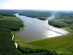 een luchtzicht op een rivier en bossen bij Guesthouse Ivancica in Nasicz