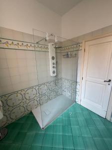 a bathroom with a door and a green floor at Villa Olivieri 1928 in Ascoli Piceno +23 photos