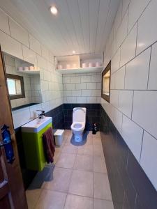 a bathroom with a toilet and a sink at La Bohème aux wallabies in Pajay