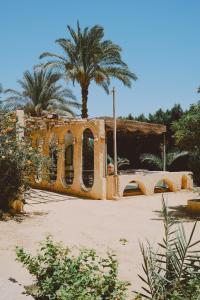 an old building with two palm trees in the background at Slow Tunis in Tunis