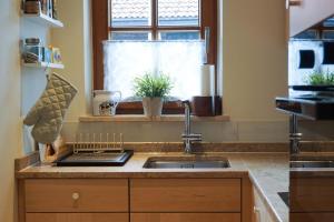 a kitchen with a sink and a window at Ferienwohnung Bergleuchten in Obermaiselstein +17 photos