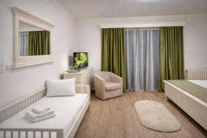 a bedroom with a bed and a chair in it at Vidra Dacica in Vidra +10 photos