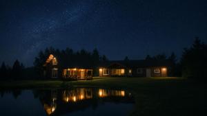 a house at night with a starry sky at Užmiesčio trobelė in Mackėnai