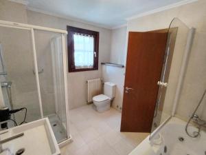a bathroom with a toilet and a shower and a sink at Balentzenea Rural House in Lesaka +42 photos