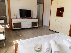 a bedroom with a bed with a tv and a dresser at Vila Melina Sarajevo in Bjelugovići