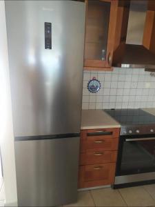 a stainless steel refrigerator in a kitchen at Panorama in Menídion
